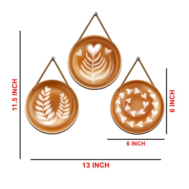 -Piece Coffee Art Round Wall Hanging Set Modern Cafe-Themed Wall Art for Kitchen, Coffee Bar, and Restaurant Decor
